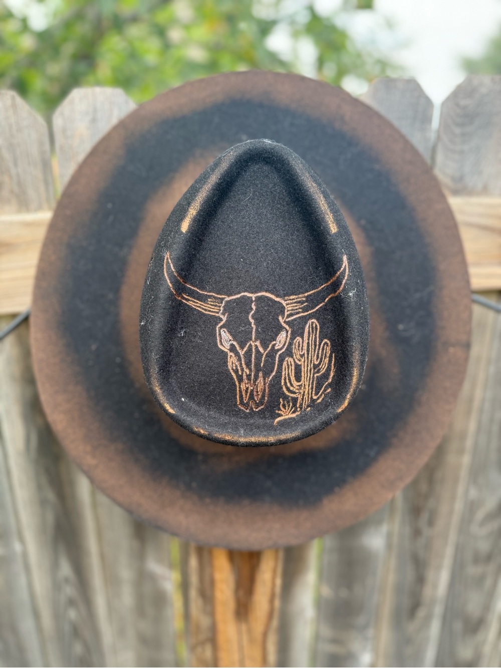 Gigi Pip Black Wool Hat: Custom Hand-Burned Designed with Desert Theme